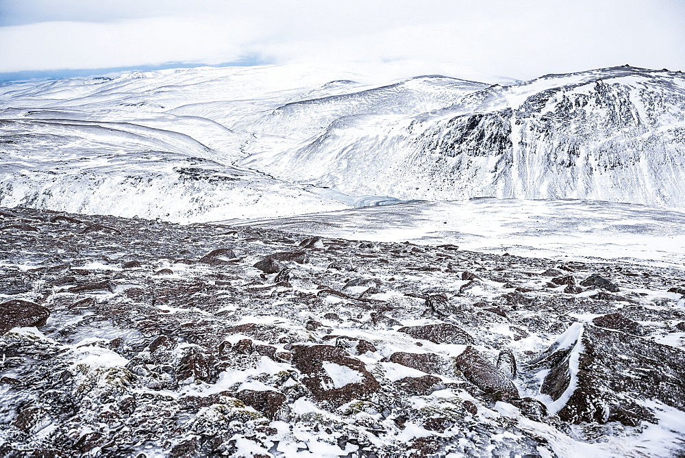 CairnGorm Mountain covered in snow in winter, Cairngorms National Park, Scotland, United Kingdom, Europe