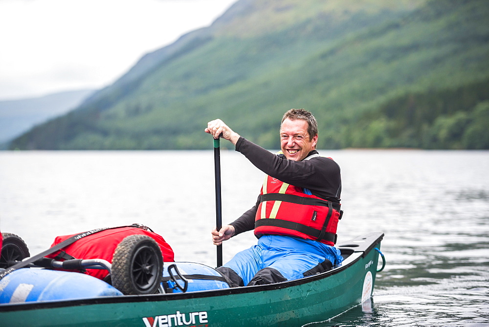 Canoeing the Caledonian Canal, near Fort William, Scottish Highlands, Scotland, United Kingdom, Europe