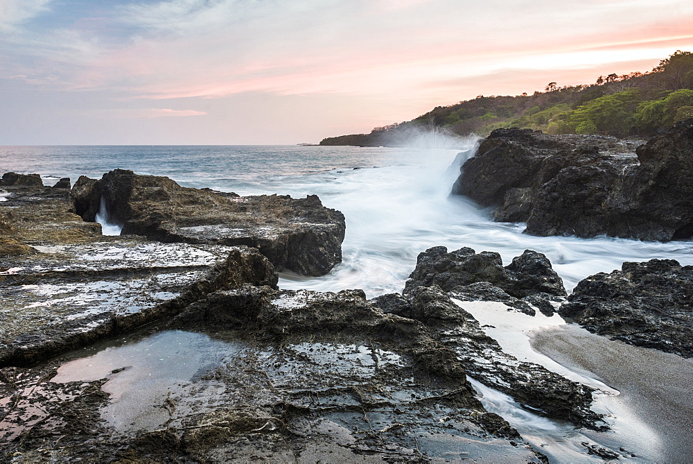 Montezuma Beach at sunset, Nicoya Peninsula, Puntarenas, Costa Rica, Central America