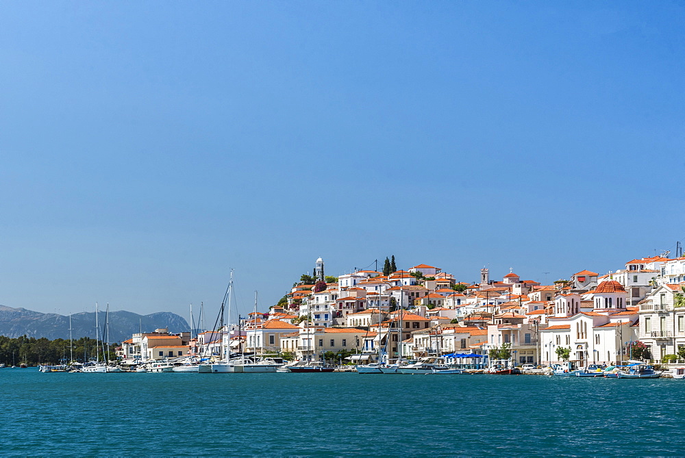 Sailing boats in Poros Island port, Saronic Island, Aegean Coast, Greek Islands, Greece, Europe