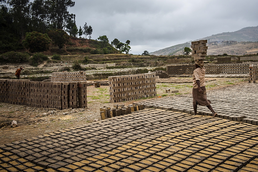 Brick workers near Ranomafana, Haute Matsiatra Region, Madagascar, Africa