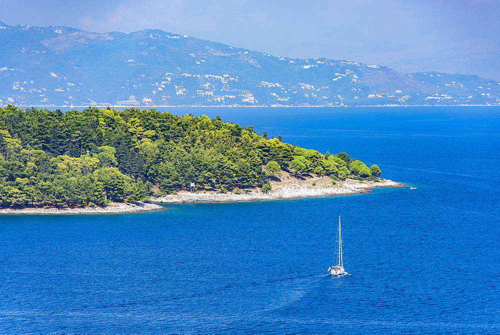 Yacht sailing by Corfu, Greece, Europe