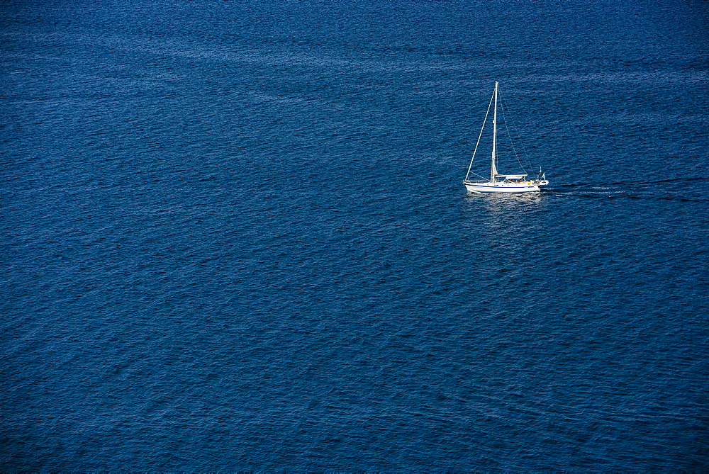 Yacht at sea off of Corfu, Greece, Europe