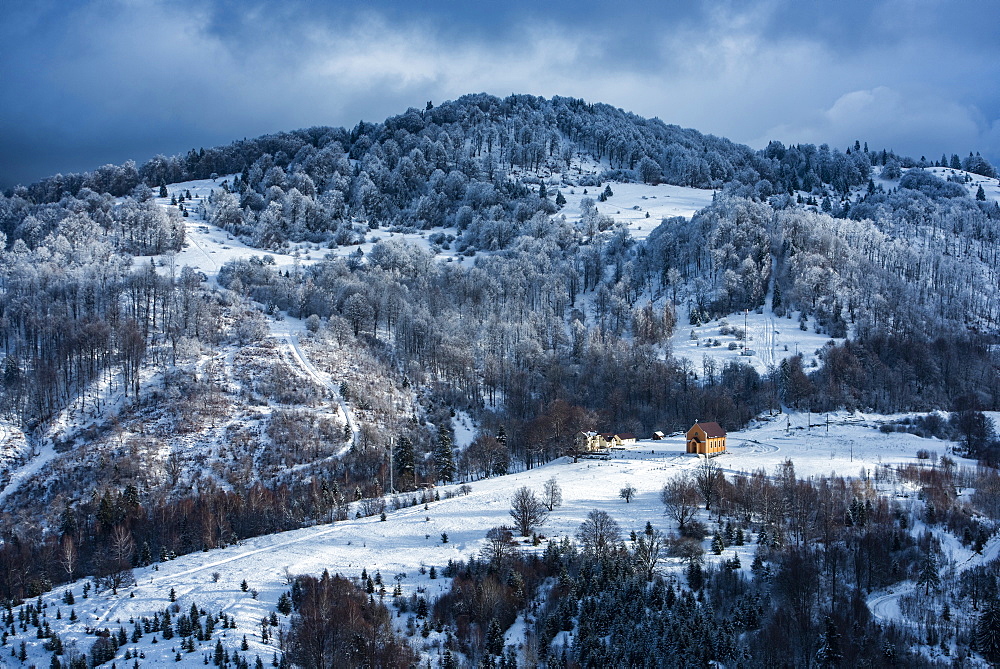 Winter landscapes of Carpathian Mountains near Brasov, Brasov County, Romania, Europe