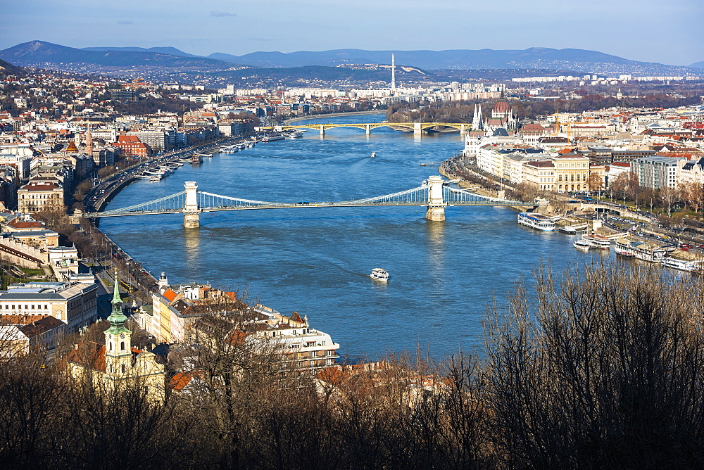 View of River Danube from Gellert Hill, Budapest, Hungary, Europe