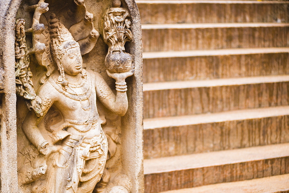 Guardian statue carving at Sri Maha Bodhi in the Mahavihara (The Great Monastery), Anuradhapura, UNESCO World Heritage Site, Sri Lanka, Asia