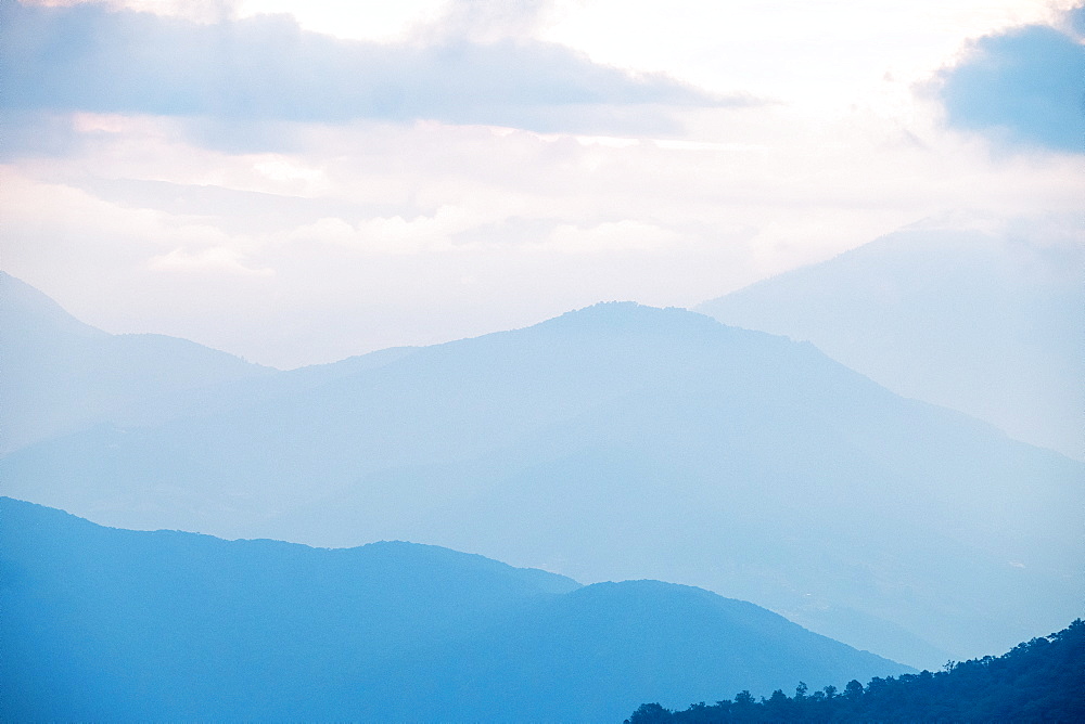 Mountainous Bhutan Landscape at dusk, Bhutan, Himalayas, Asia