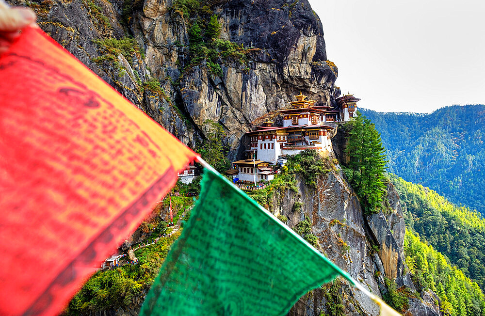 Tiger's Nest Monastery, a sacred Vajrayana Himalayan Buddhist site located in the upper Paro valley, Bhutan, Asia