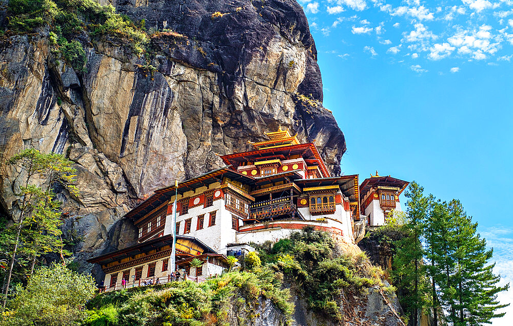 Tiger's Nest Monastery, a sacred Vajrayana Himalayan Buddhist site located in the upper Paro valley, Bhutan, Asia