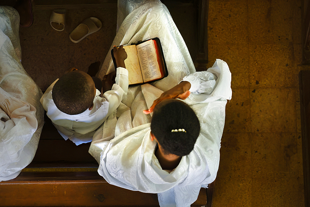 Churchgoers dressed in white, Soatanana Village, Madagascar