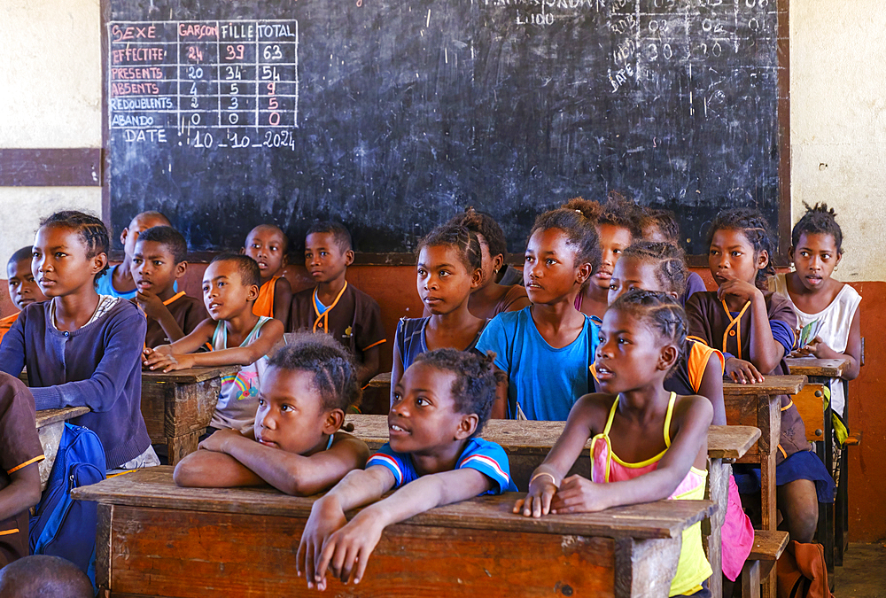 Malagasy children from the Vezo Tribe at school in Ifaty.