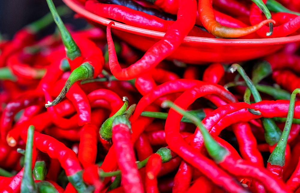 Hot fresh red chilies for sale at market, Togian Islands, Indonesia, Southeast Asia, Asia