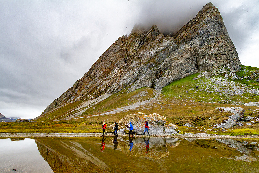 Guests from the Lindblad Expedition ship National Geographic Explorer at Hornsund (Horn Sound) in the Svalbard Archipelago, Norway.