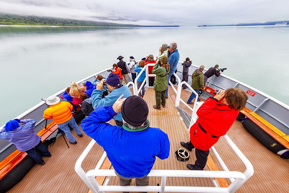 Guests from the Lindblad Expeditions ship National Geographic Sea Bird in Glacier Bay National Park, Southeast Alaska, USA.