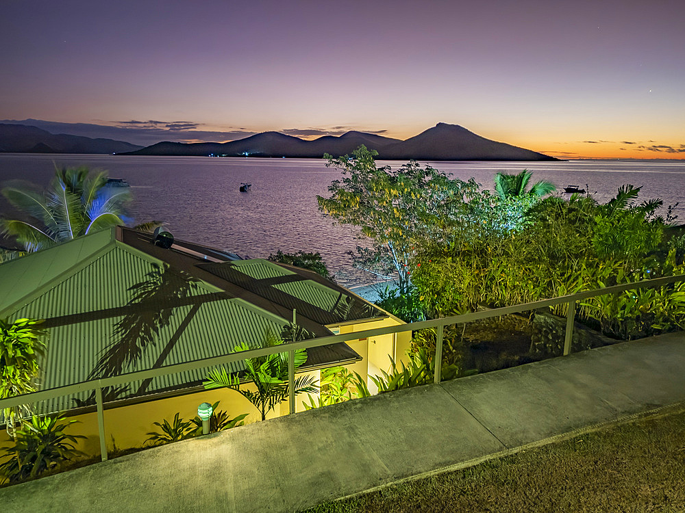 Evening scene from the Volivoli Resort grounds on Viti Levu, Fiji, South Pacific, Pacific