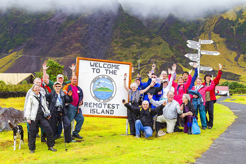 Tourists on the island of Tristan de Cunha in the South Atlantic Ocean