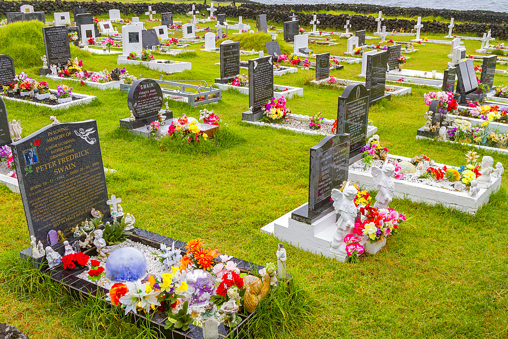 View of the cemetery in Tristan da Cunha, the most remote inhabited location on Earth, Tristan da Cunha, South Atlantic Ocean