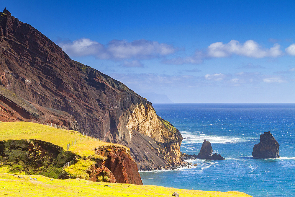 View of the volcanic shoreline on Tristan da Cunha, the most remote inhabited location on Earth, Tristan da Cunha, South Atlantic Ocean