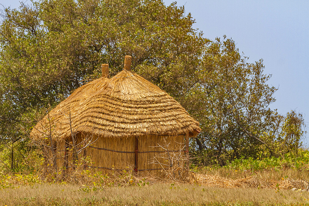 Views of visitor lodging on Ile des Oiseaux (Bird Island) in the Parc National du Delta du Saloum, UNESCO World Heritage Site, Senegal, West Africa, Africa