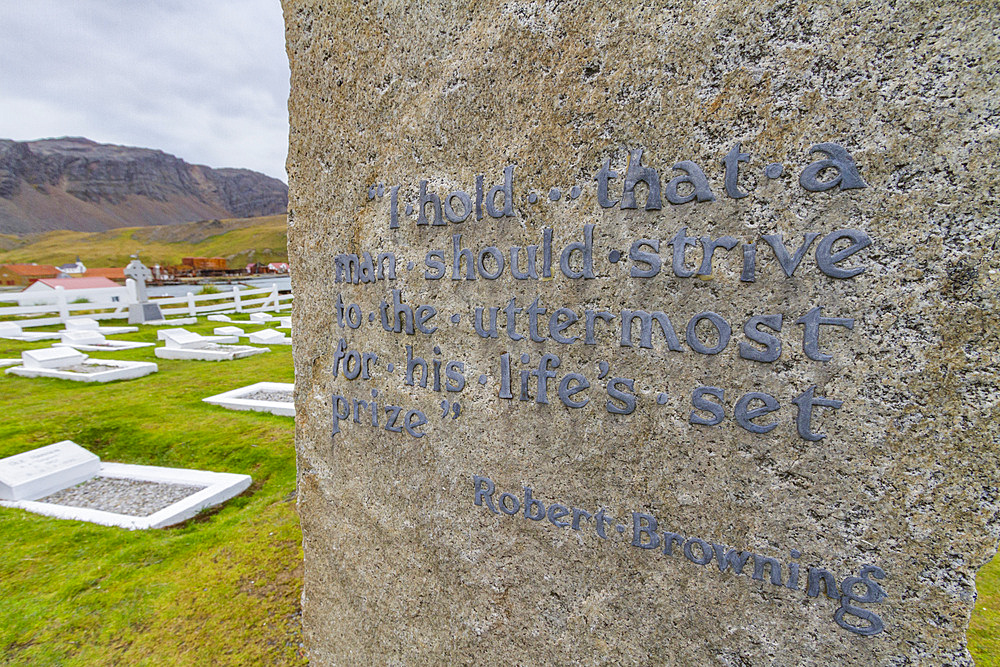 Sir Ernest Shackleton's gravesite at Grytviken, Swedish for Pot Cove, on South Georgia in the South Atlantic, Polar Regions