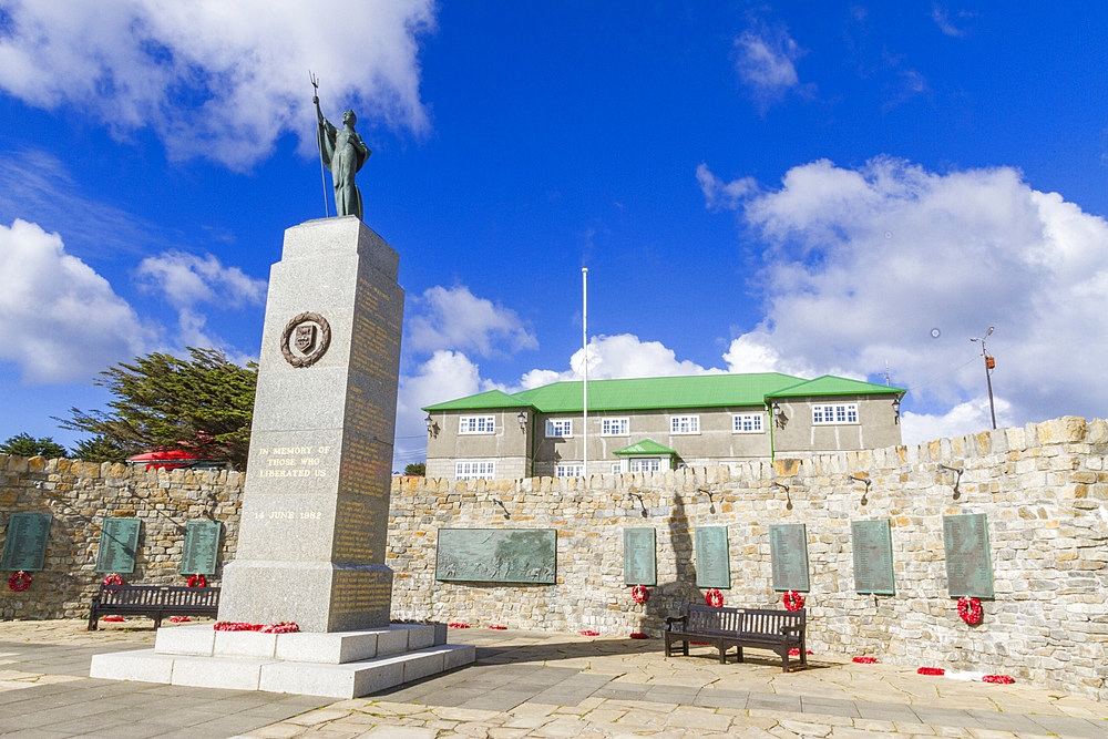 The Falklands conflict war memorial in Stanley, the capital and only true city (with a cathedral) in the Falkland Islands.