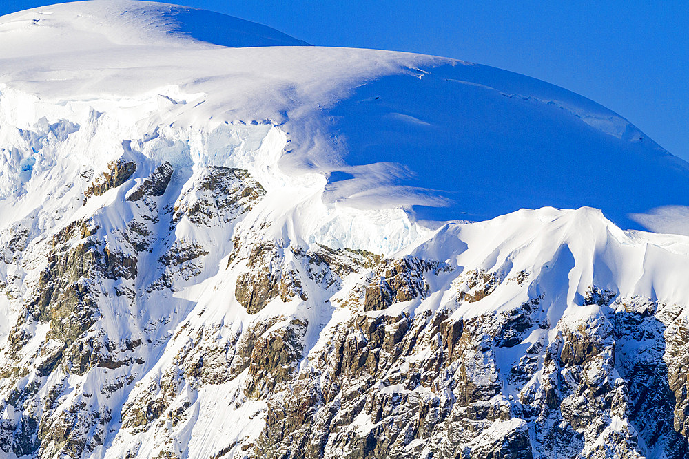 View of snow-capped mountains in Neko Harbor in Andvord Bay, Antarctica, Polar Regions