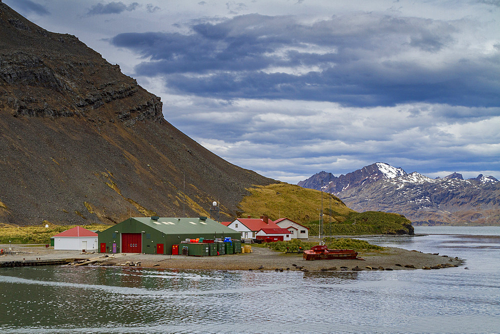 Views King Edward Point near the whaling station at Grytviken on South Georgia in the South Atlantic