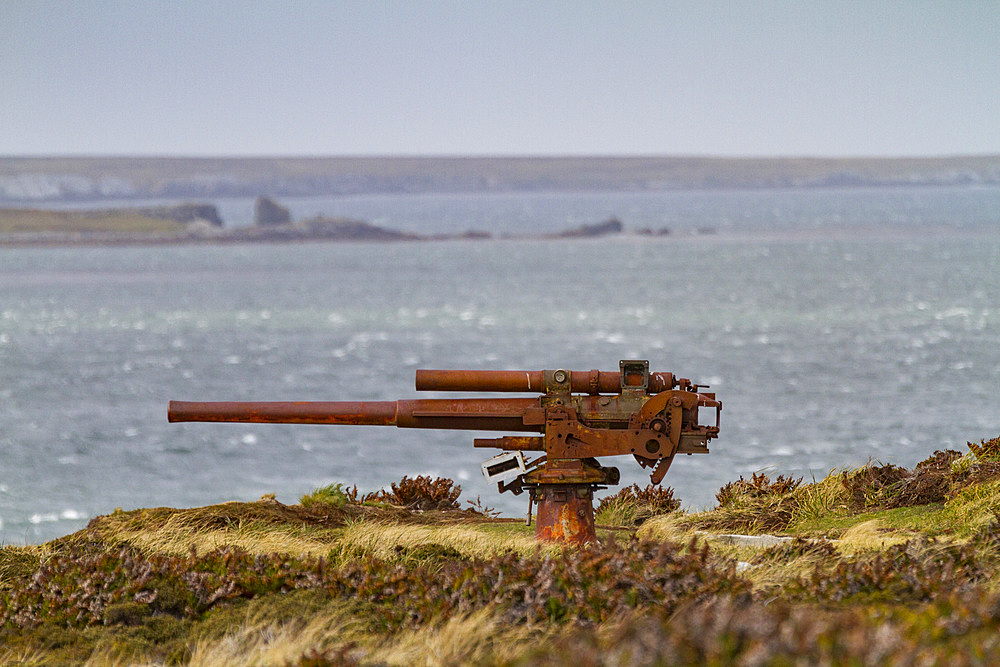 View of the Vicker's gun emplacement outside Stanley, the capital and only true city in the Falkland Islands.