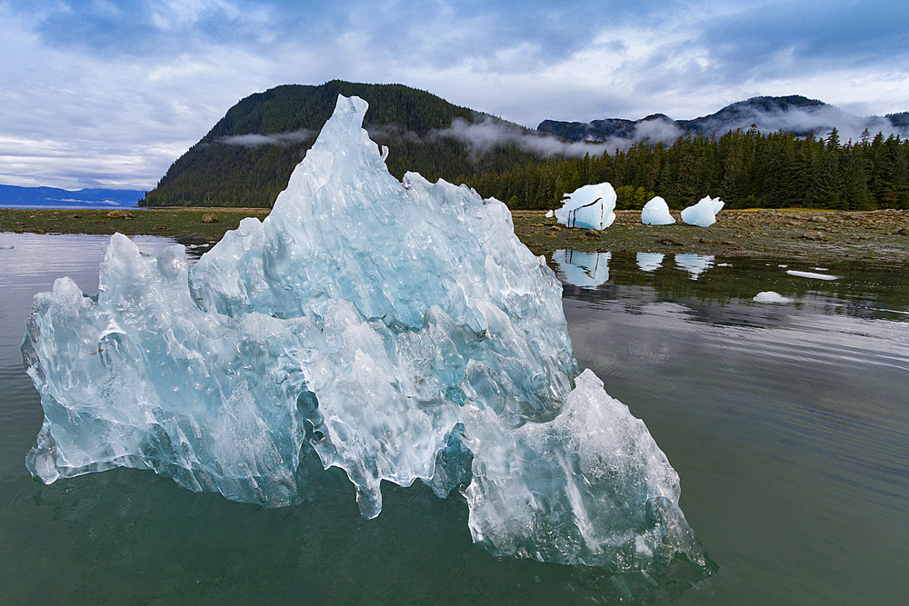 Glacial iceberg detail from ice calved off the LeConte Glacier near Petersberg, Southeast Alaska, USA, Pacific Ocean.