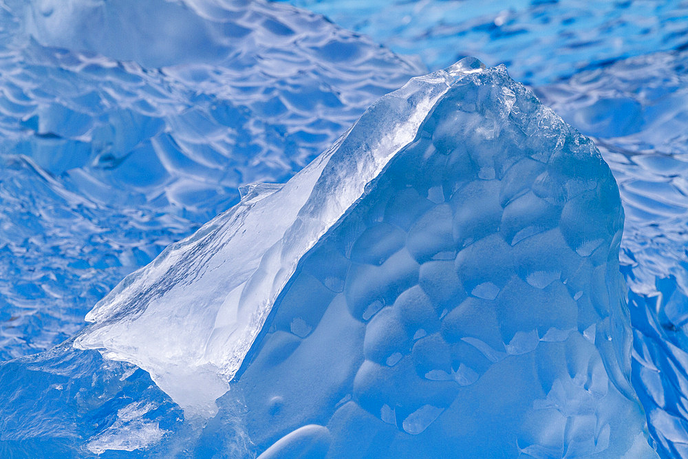 Glacial iceberg detail from ice calved off the Sawyer Glacier in Tracy Arm, Southeast Alaska, USA, Pacific Ocean.