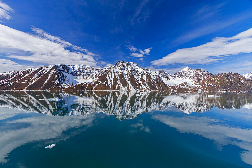 A view of Krossfjorden (cross fjord) on the northwestern side of Spitsbergen Island in the Svalbard Archipelago, Norway.