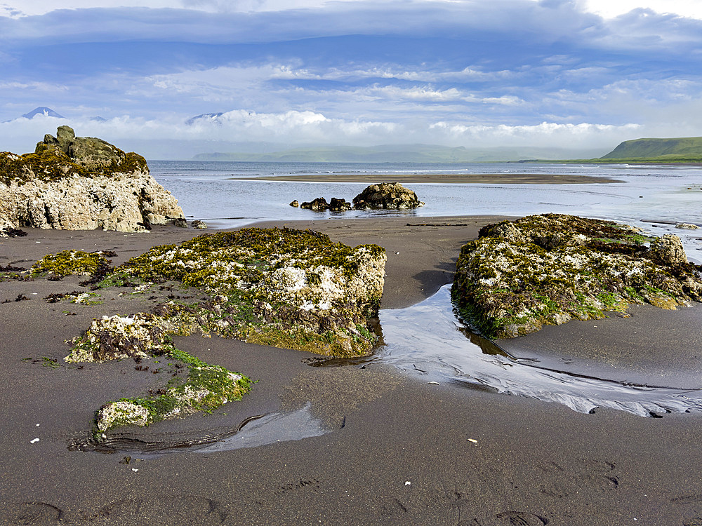 A distant view from Tanaga Bay, Tanaga Island, Aleutian Islands, Alaska.