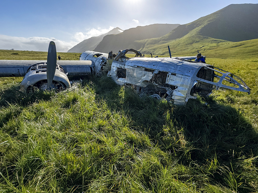 Detail from grounded B-24 Liberator bomber which ran out of fuel during WWII, Bechevin Bay, Atka Island, Alaska.