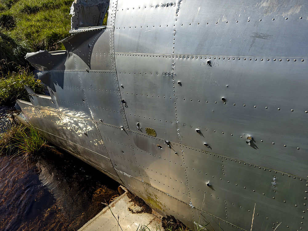 Detail from grounded B-24 Liberator bomber which ran out of fuel during WWII, Bechevin Bay, Atka Island, Alaska.
