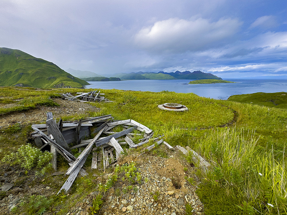 Remains of World War II gun emplacement left abandoned in Dutch Harbor, Unalaska, Alaska.
