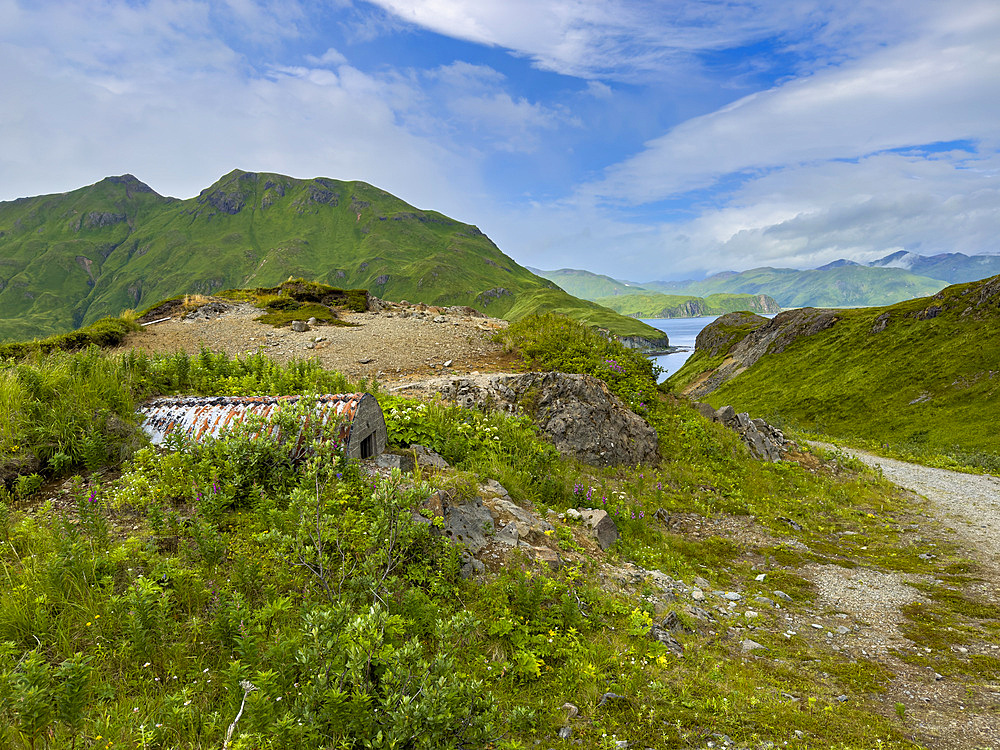 Remains of World War II bunker left abandoned in Dutch Harbor, Unalaska, Alaska.