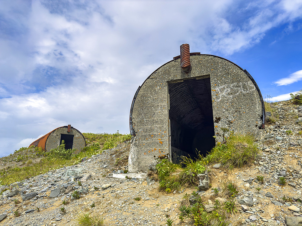 Remains of World War II bunkers left abandoned in Dutch Harbor, Unalaska, Alaska.