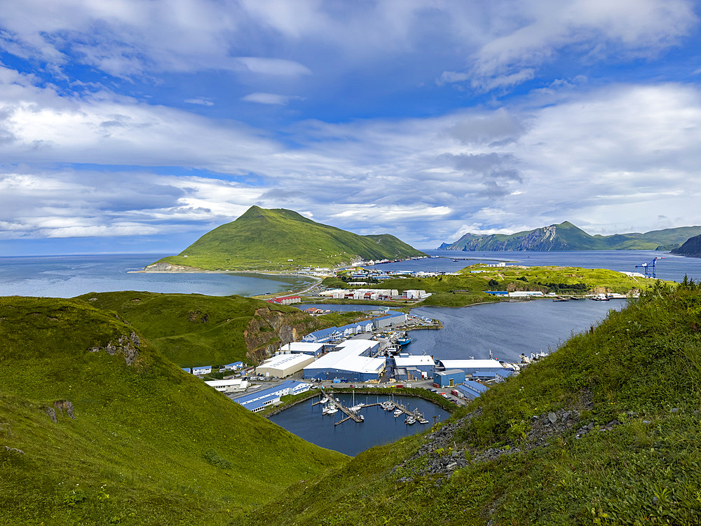 View of the inner commercial harbor from Bunker Hill, Dutch Harbor, Unalaska, Alaska.