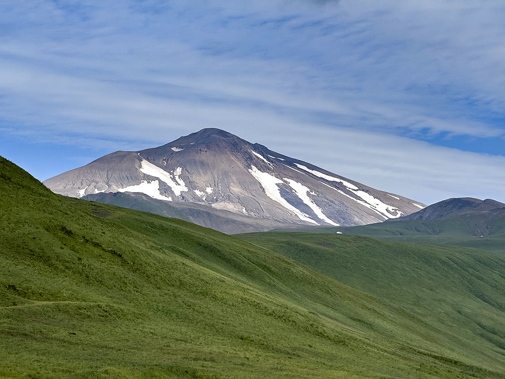 Great Sitkin Island, the site of a fuel depot during World War II called Sand Bay Naval Station, Andreanof Islands, Alaska.
