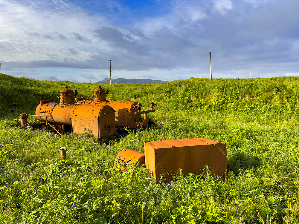 Great Sitkin Island, the site of a fuel depot during World War II called Sand Bay Naval Station, Andreanof Islands, Alaska.