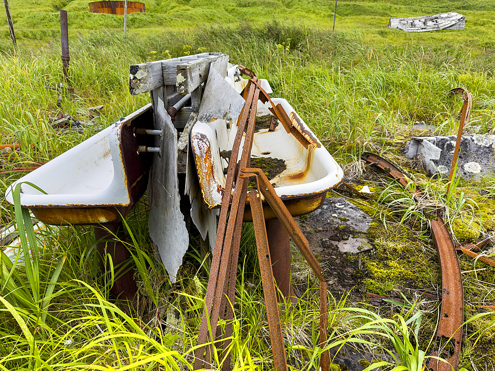 Great Sitkin Island, the site of a fuel depot during World War II called Sand Bay Naval Station, Andreanof Islands, Alaska.