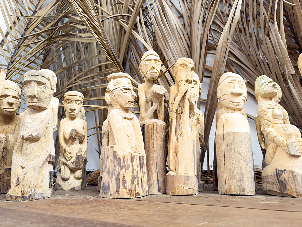 Carvings in the Agats Museum in the town of Agats, Asmat Regency, South Papua, Indonesia.