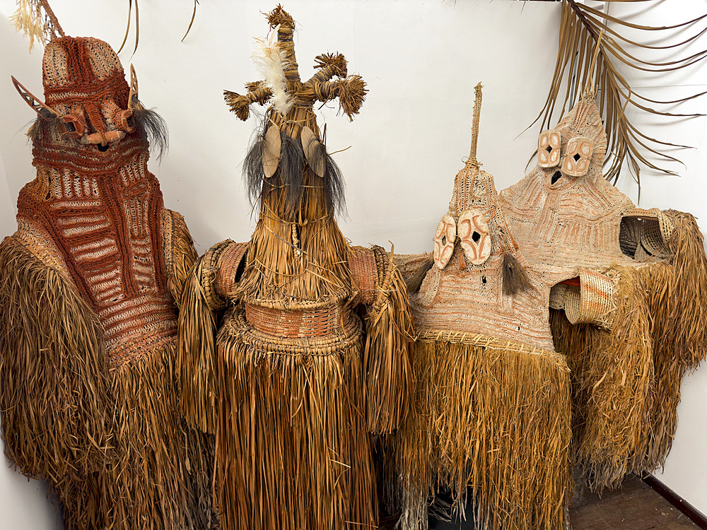 Ceremonial clothing in the Agats Museum in the town of Agats, Asmat Regency, South Papua, Indonesia.