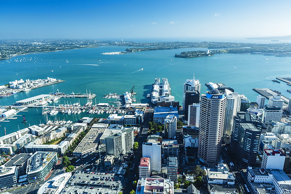 Aerial view of the city of Auckland from the Sky Tower, Auckland, North Island, New Zealand, Pacific