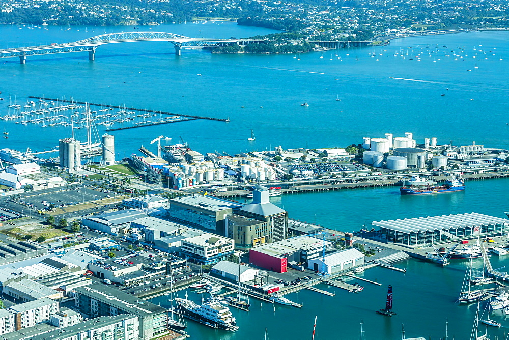 Aerial view of the city of Auckland from the Sky Tower, Auckland, North Island, New Zealand, Pacific