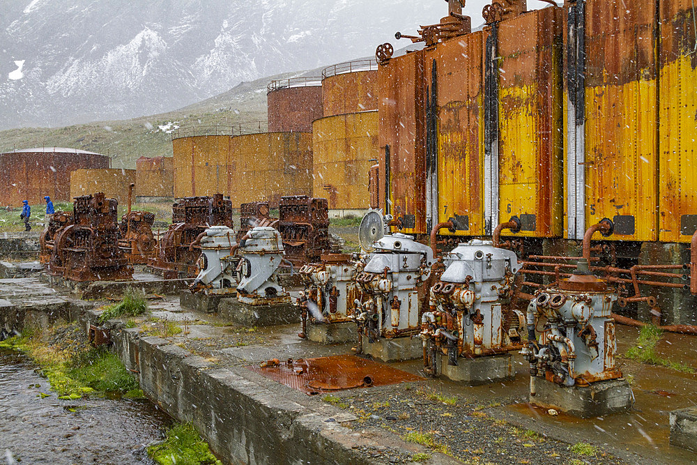 Views of the old abandoned Norwegian whaling station in Grytviken (Swedish for 'Pot Cove') on South Georgia Island.
