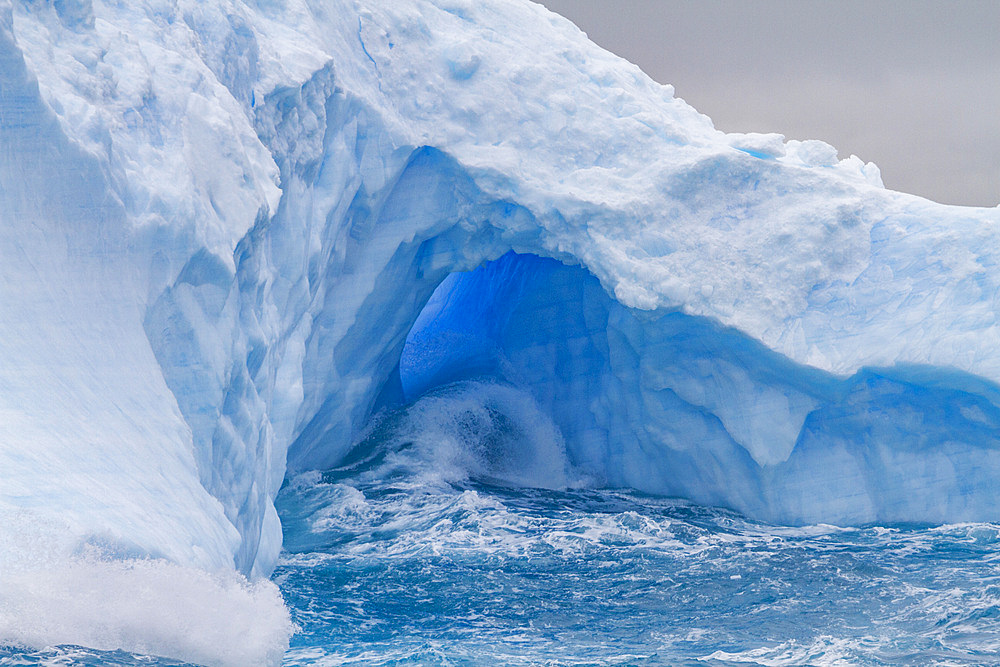 Iceberg detail showing the color blue around the Antarctic Peninsula, during the Austral summer months, Antarctica.