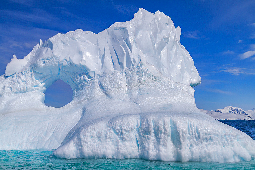 Iceberg detail showing the color blue around the Antarctic Peninsula, during the Austral summer months, Antarctica.
