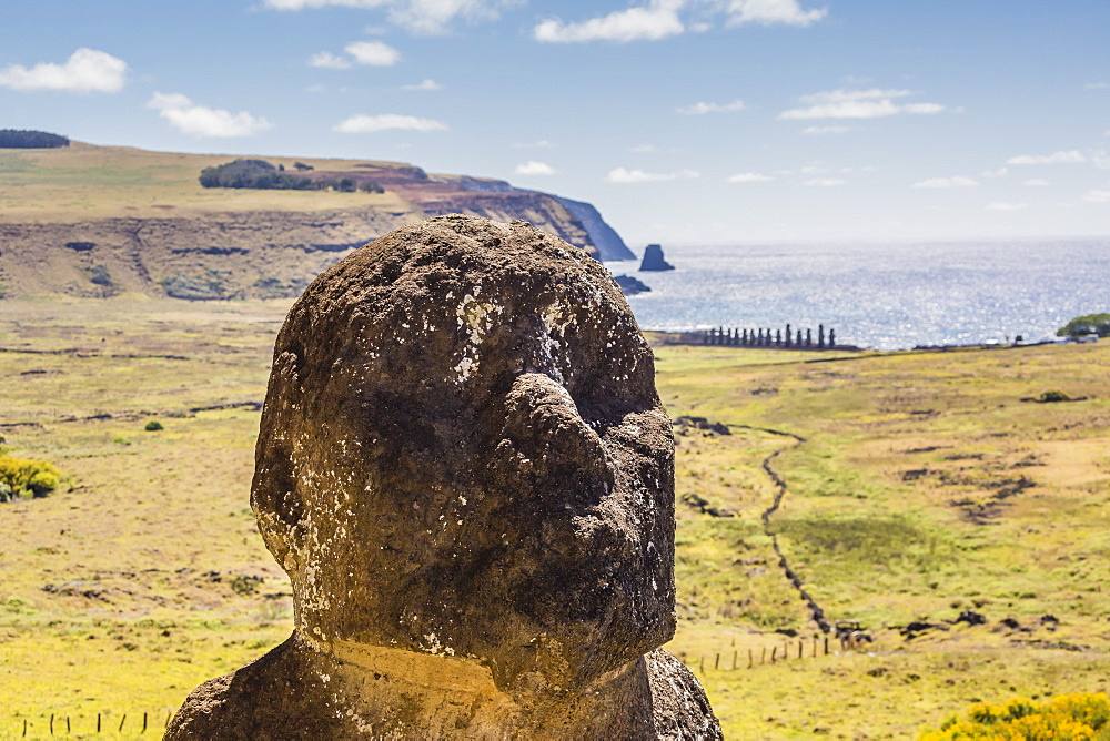 Rano Raraku, the quarry site for all moai statues on Easter Island (Isla de Pascua) (Rapa Nui), UNESCO World Heritage Site, Chile, South America