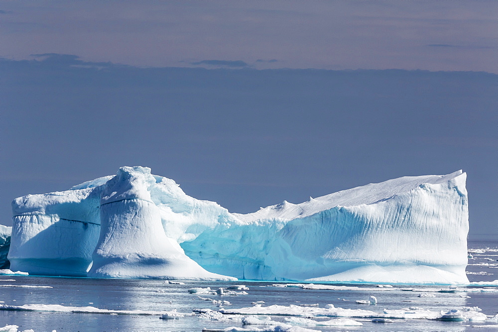 Icebergs and brash ice near the Cumberland Peninsula, Baffin Island, Nunavut, Canada, North America